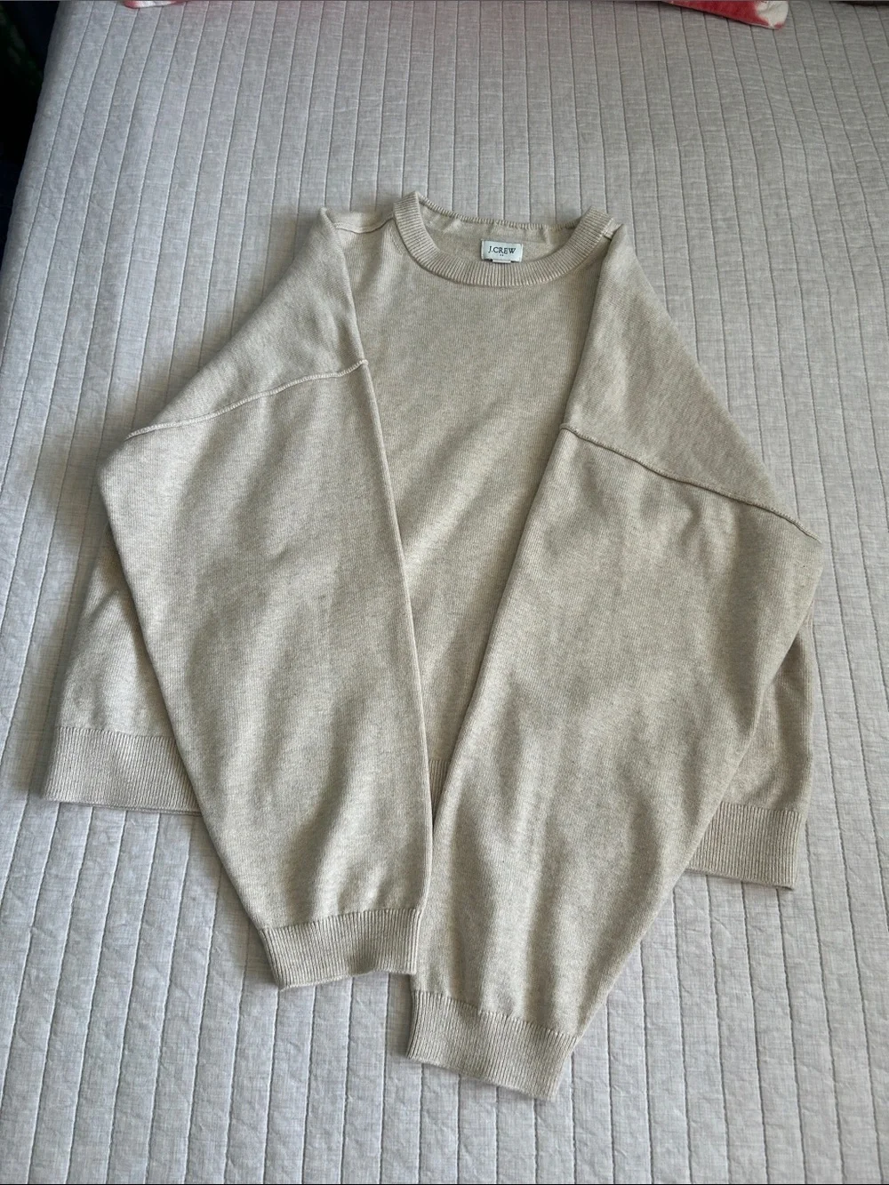 J. Crew Drop-shoulder oatmeal classic crew cotton boxy pullover sweater XL